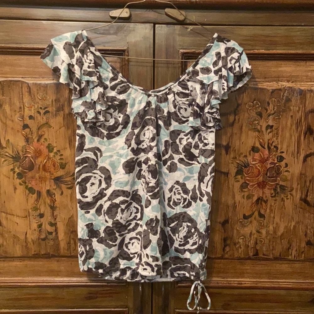 INC Ruffled Sleeved Top Tee Shirt